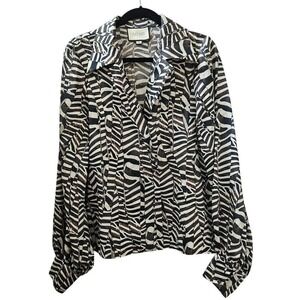 Alexis Top M Black‎ White Abstract Savannah Zebra Print Blouse Button Up